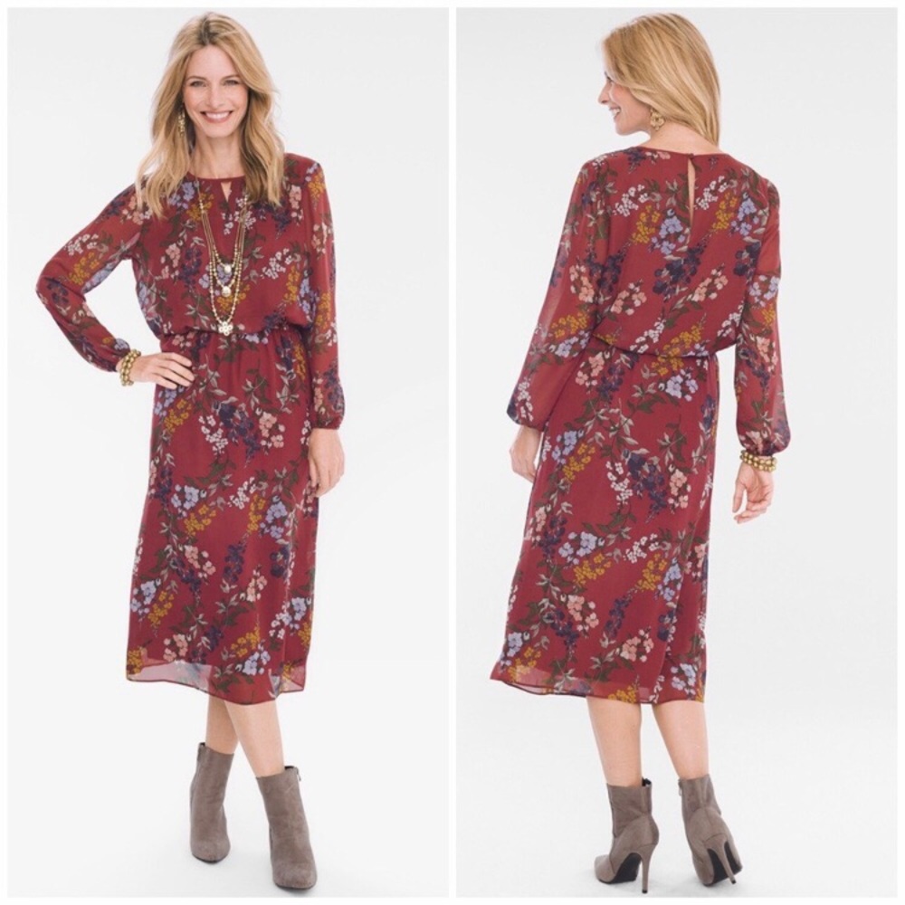 Chico’s Floral Keyhole Dress Size Large